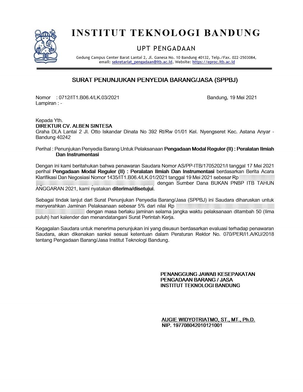 Surat Penunjukan Penyedia/Jasa